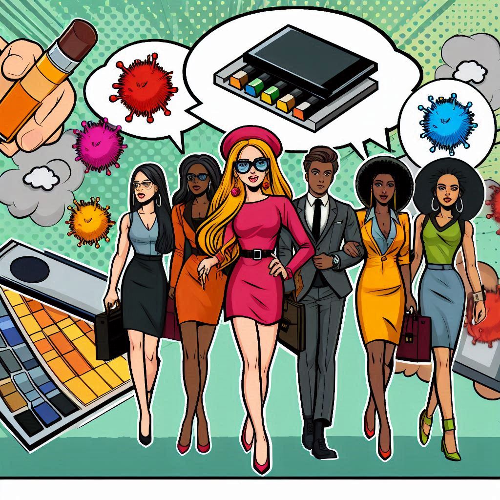 image(use pinks,blacks,yellows,greys,blues) to 3d cartoon in Blondie comic strip style using multiple races representation this title of blog post: Affiliate Marketing: Micro and Nano Influencers Leading the Way